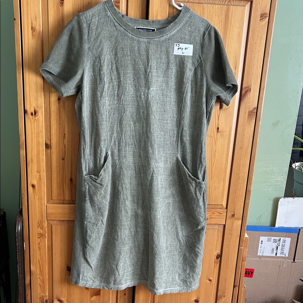 Y3.   Elegant Olive Green Linen blend Dress